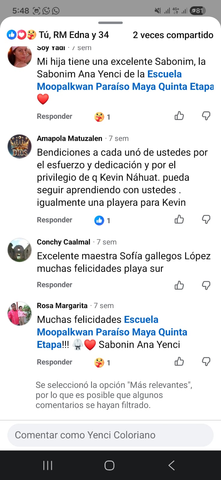 Comentarios auténticos de la comunidad Moopalkwan en Facebook